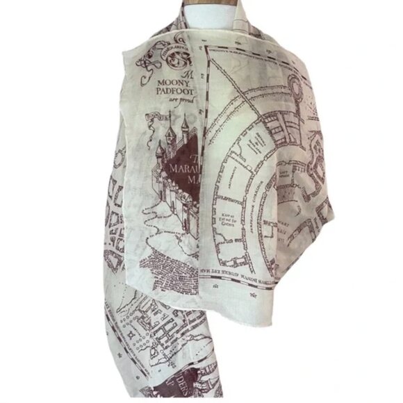 Wizarding World Harry Potter Marauders' Map Print Scarf Hogwarts Challis Fabric - Picture 7 of 10